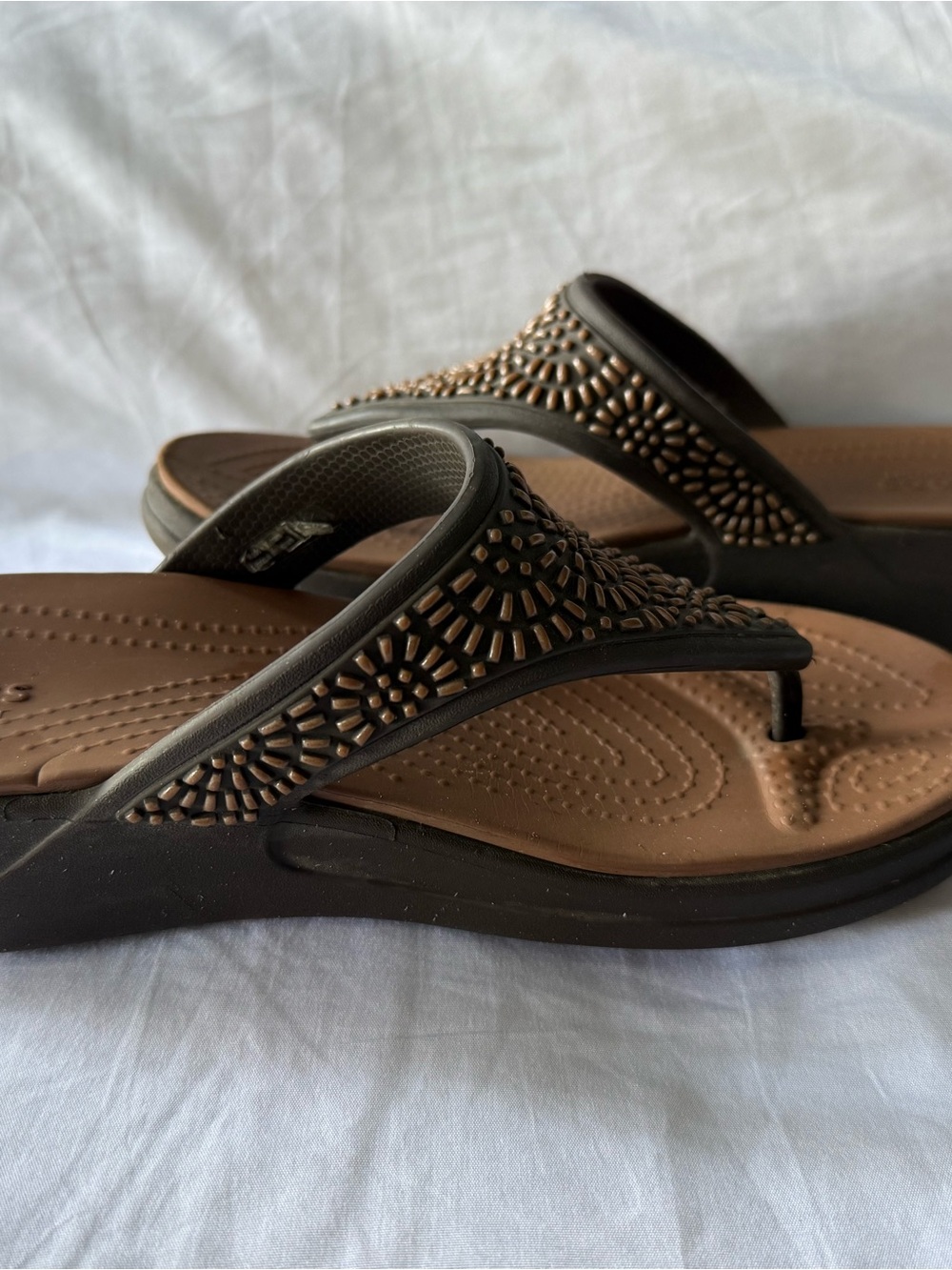 CROCS Brown and Dark Brown Beaded Thong Sandals